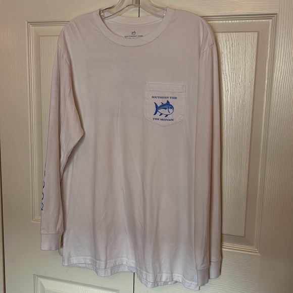 Southern Tide The Skipjack Long Sleeve Tee in Bright White/Carolina Blue, Size M - Picture 3 of 12